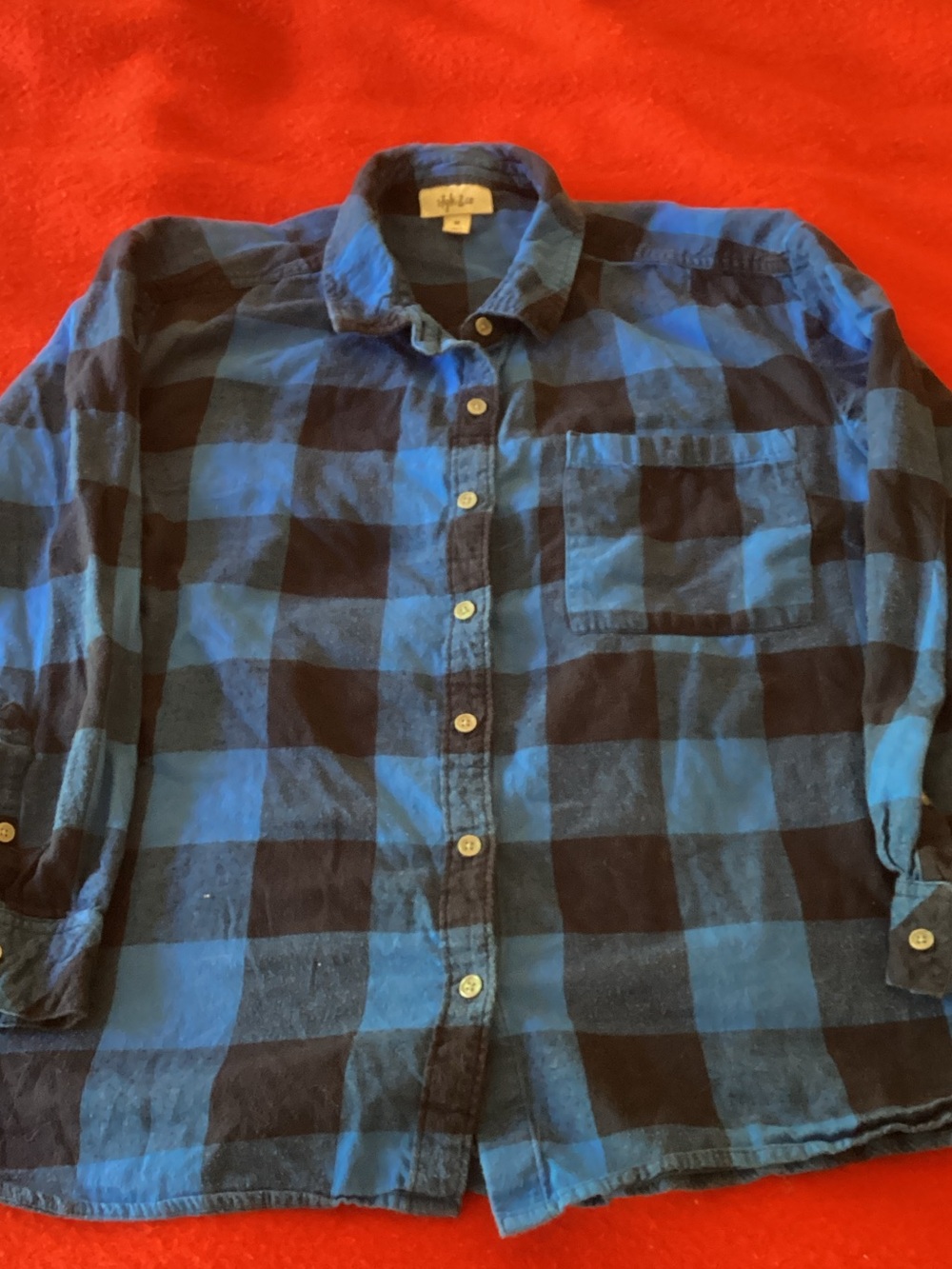Style & Co. Blue and Black Plaid Casual Button-Down Shirt